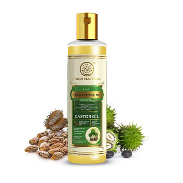 Khadi Natural Cold Pressed Castor Oil | Castor Oil for Healthy Hair | Cold Pressed Oil for Skin & Hair | Oil for Healthy Hair | Mineral Oil & Silicone-Free | Suitable for All Skin & Hair Types| 210 ml